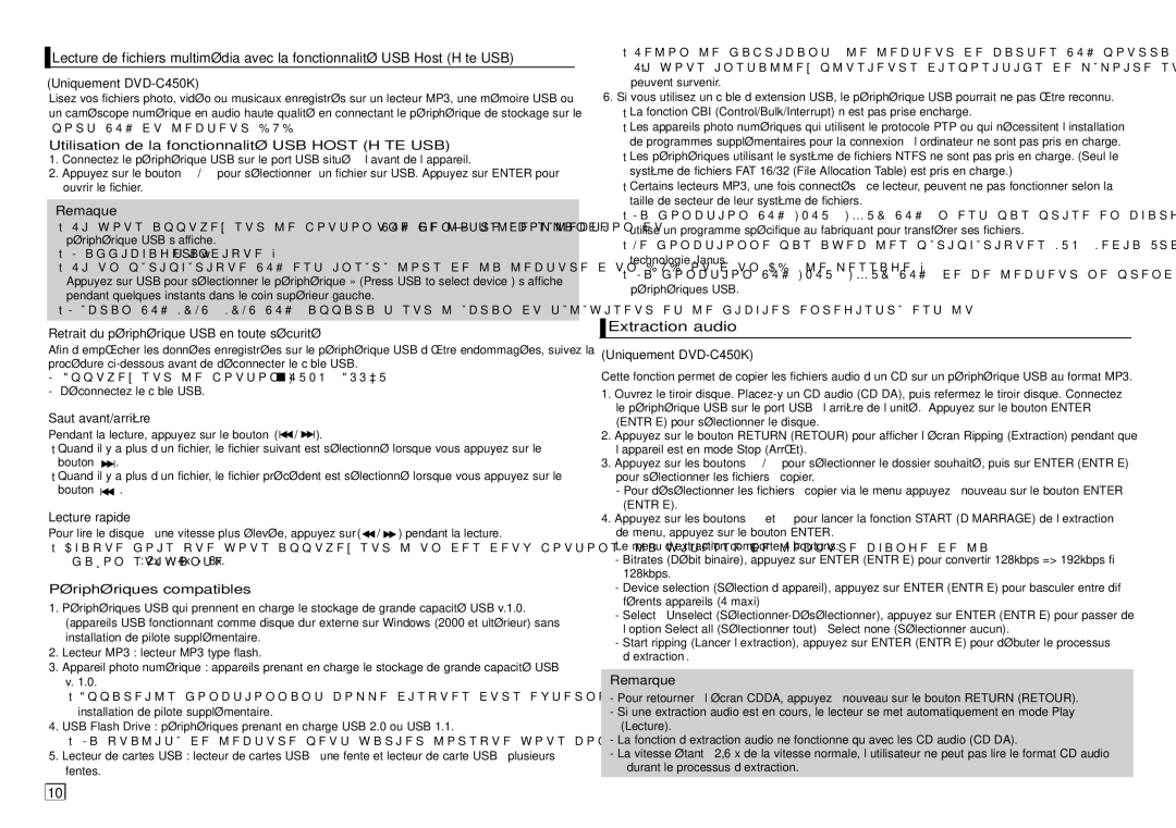 Samsung AK68-01907A Utilisation de la fonctionnalité USB Host Hôte USB, Remaque, Saut avant/arrière, Lecture rapide 