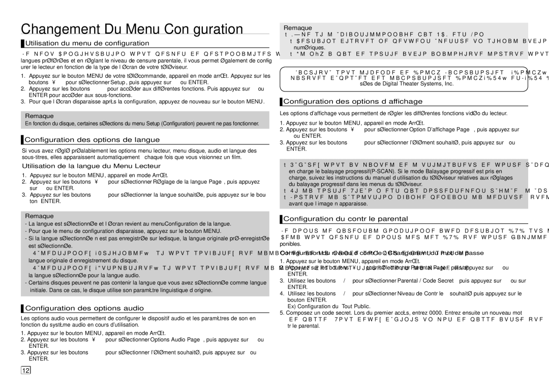 Samsung AK68-01907A user manual Changement Du Menu Configuration 