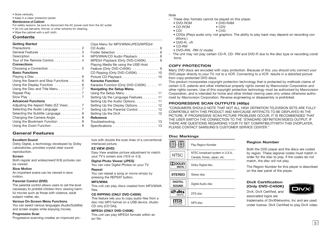 Samsung AK68-01907A user manual Contents, General Features 