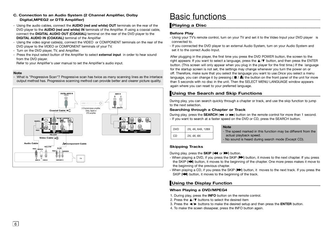 Samsung AK68-01907A Basic functions, Playing a Disc, Using the Search and Skip Functions, Using the Display Function 