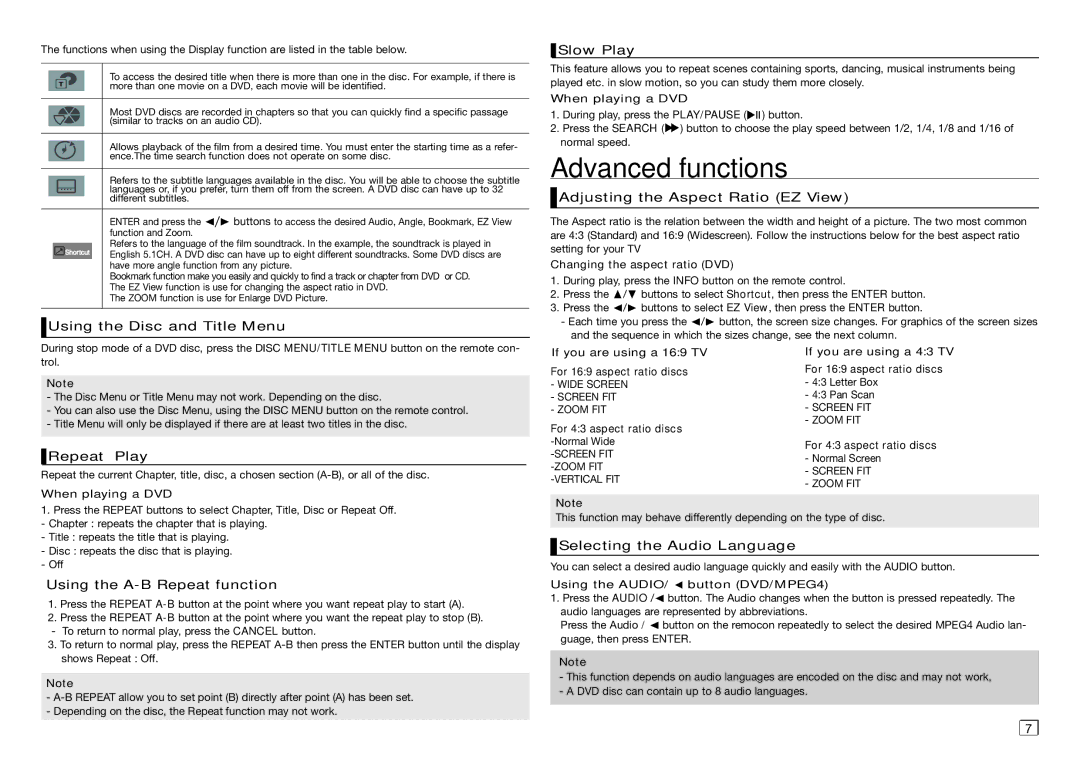 Samsung AK68-01907A user manual Advanced functions 