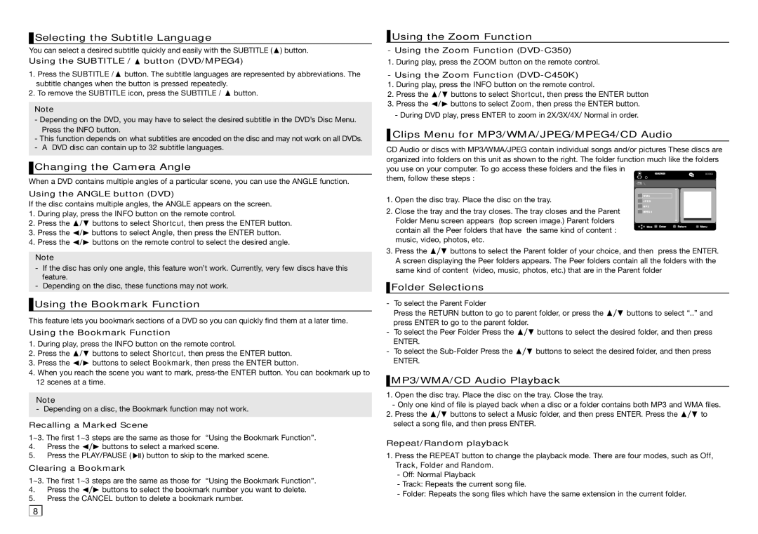 Samsung AK68-01907A user manual Selecting the Subtitle Language, Changing the Camera Angle, Using the Bookmark Function 