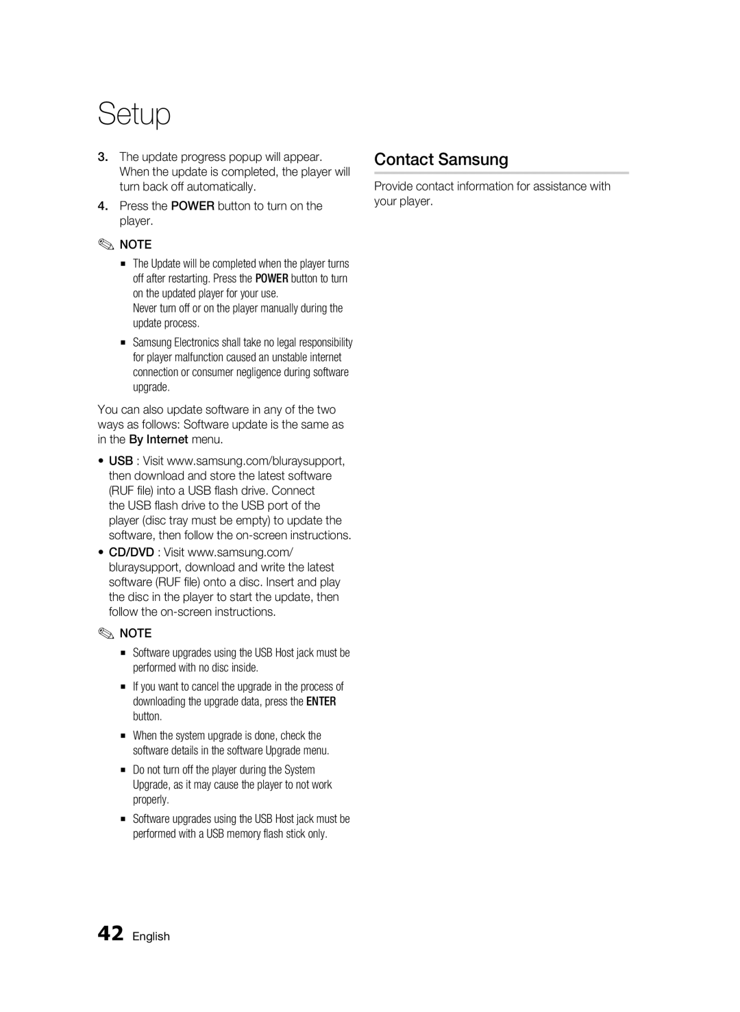 Samsung AK68-01942G-00 user manual Contact Samsung, Provide contact information for assistance with your player 