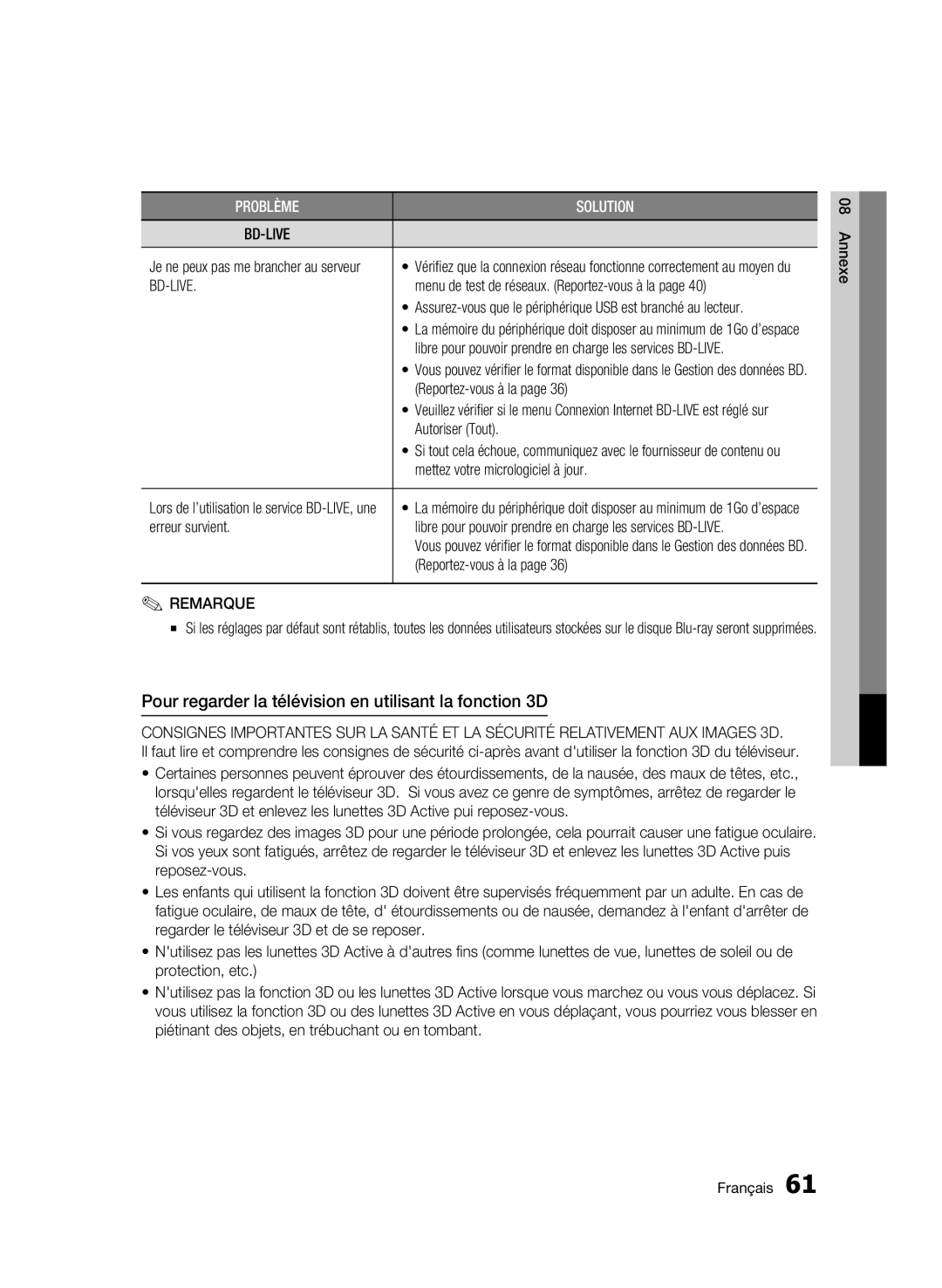 Samsung AK68-01963B-00 user manual Pour regarder la télévision en utilisant la fonction 3D 