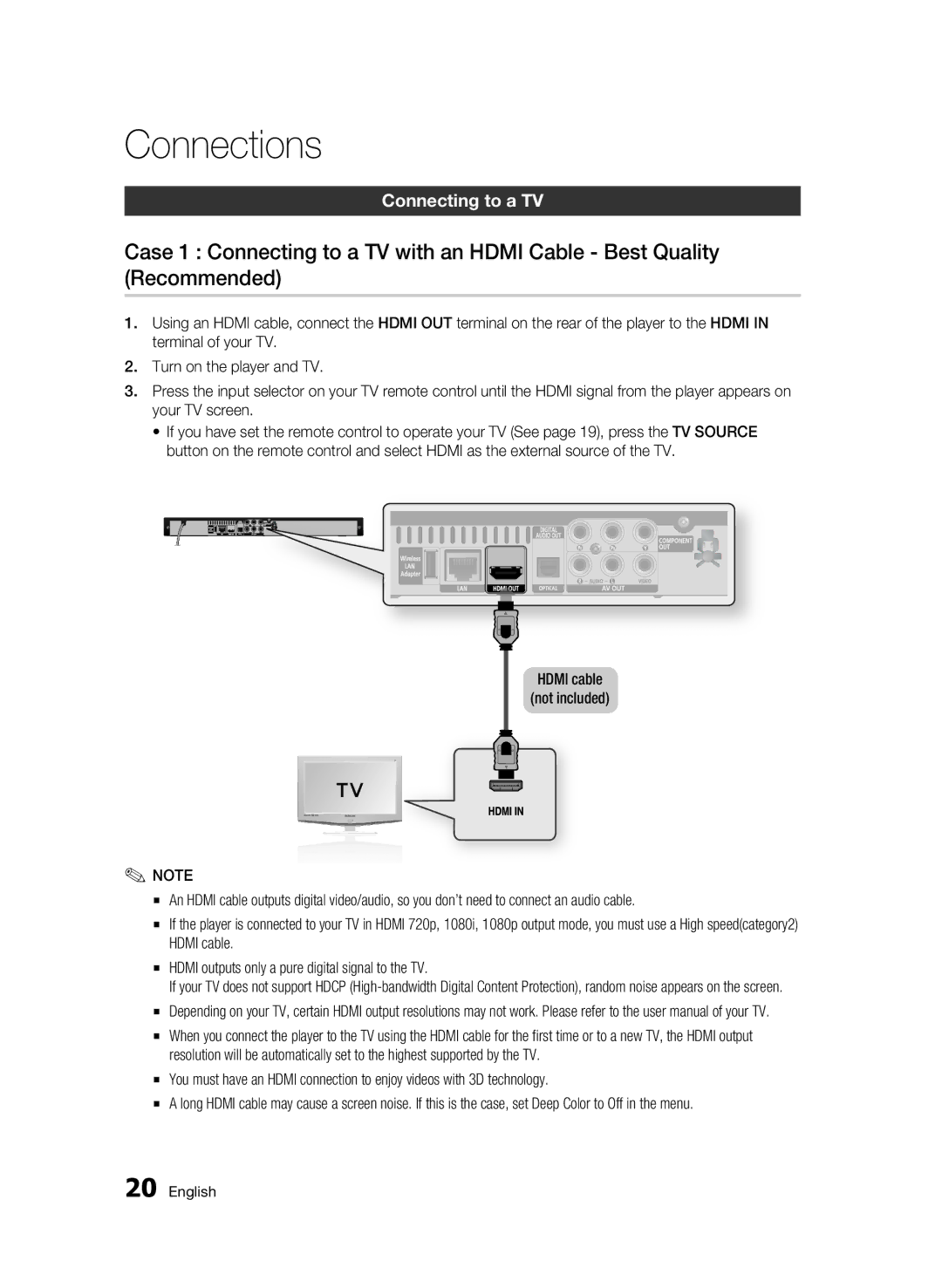 Samsung AK68-01963B-00 user manual Connections, Connecting to a TV 