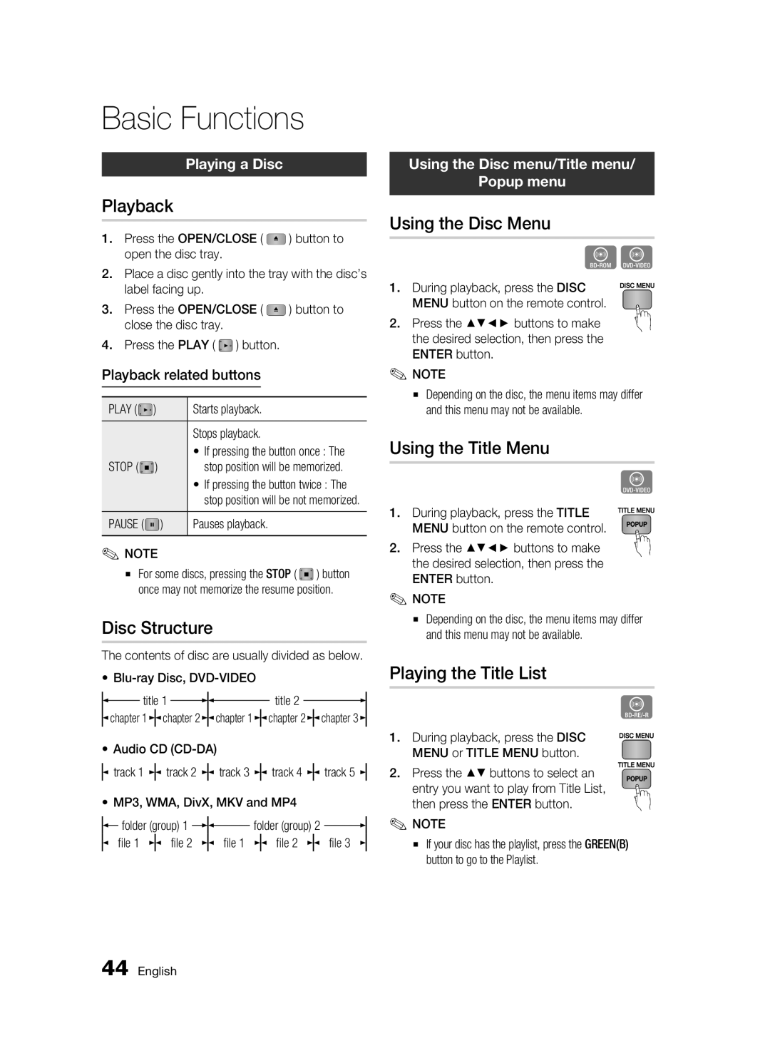 Samsung AK68-01963B-00 user manual Basic Functions 