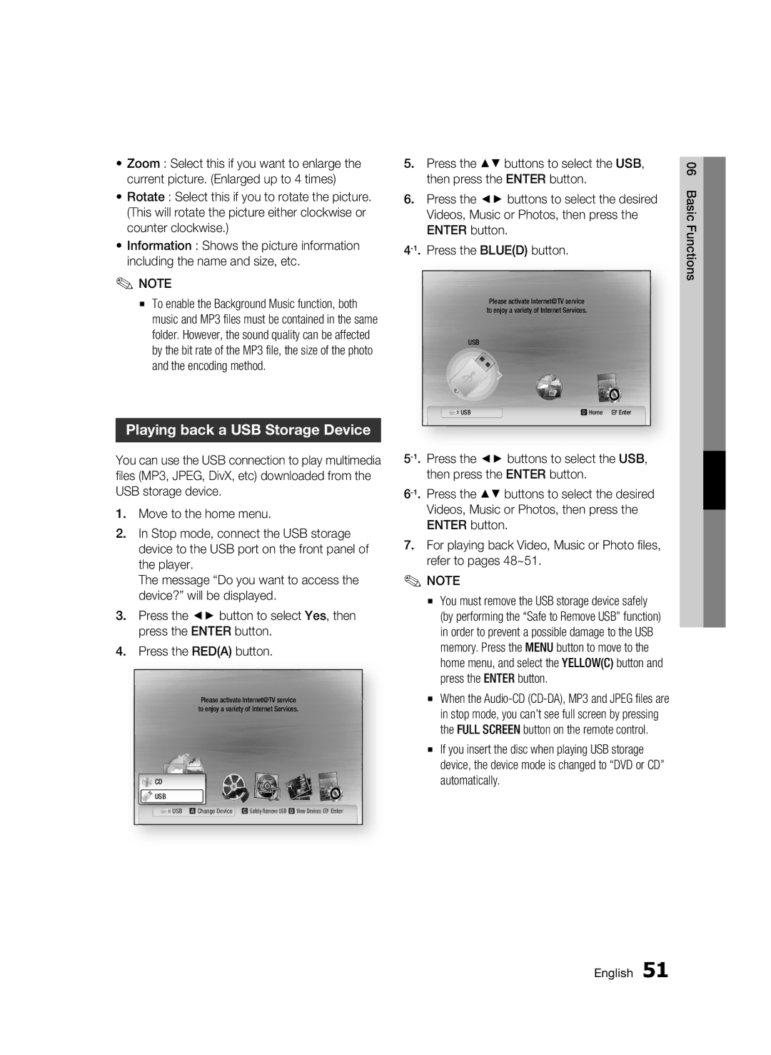 Samsung AK68-01963B-00 user manual Playing back a USB Storage Device 