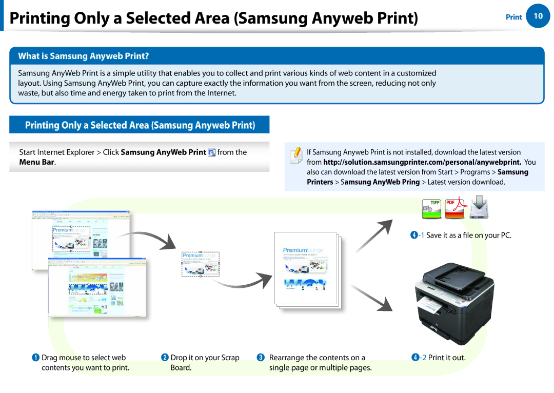 Samsung All in One Printer Printing Only a Selected Area Samsung Anyweb Print, What is Samsung Anyweb Print?, Menu Bar 