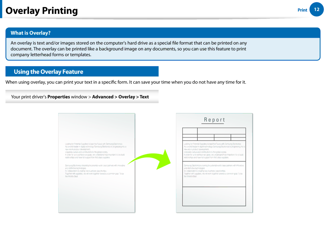 Samsung All in One Printer manual Overlay Printing, Using the Overlay Feature, What is Overlay? 