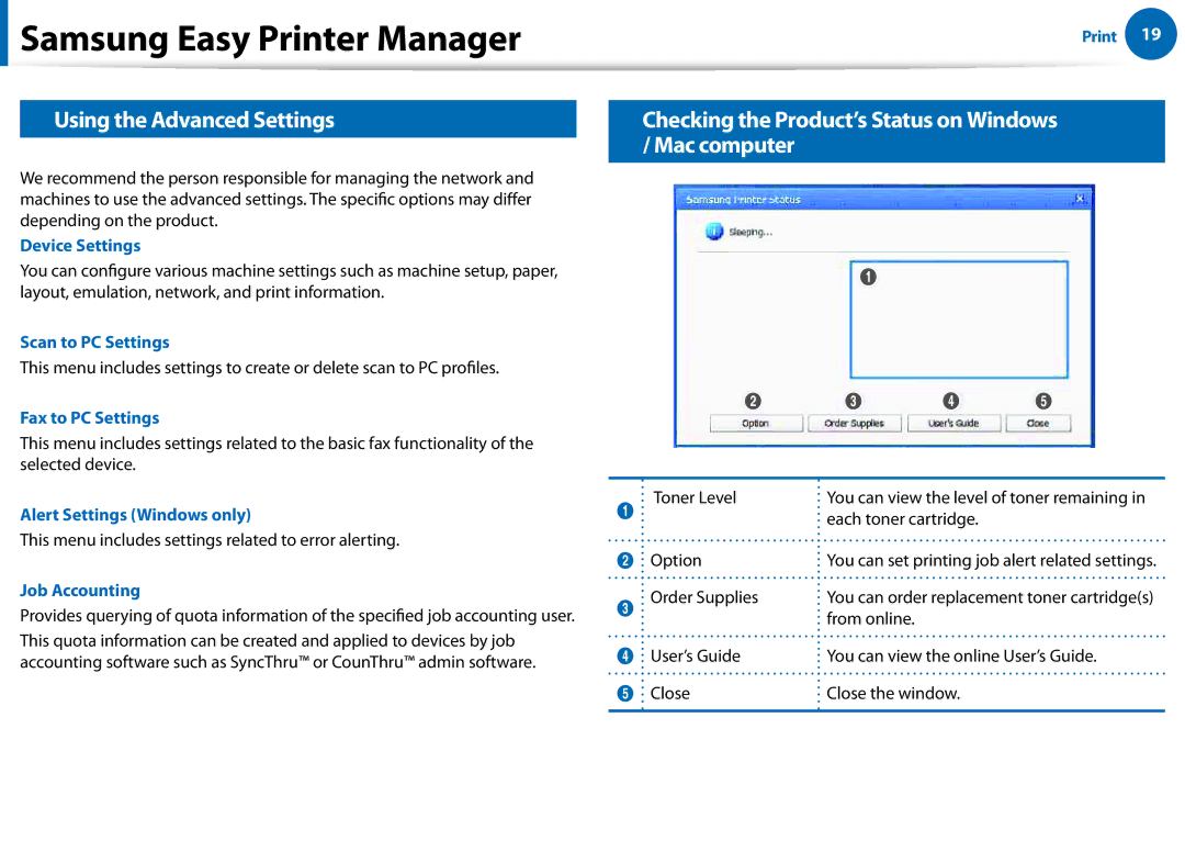 Samsung All in One Printer manual Samsung Easy Printer Manager, Using the Advanced Settings 