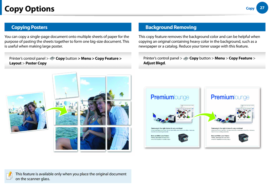 Samsung All in One Printer manual Copying Posters, Background Removing 