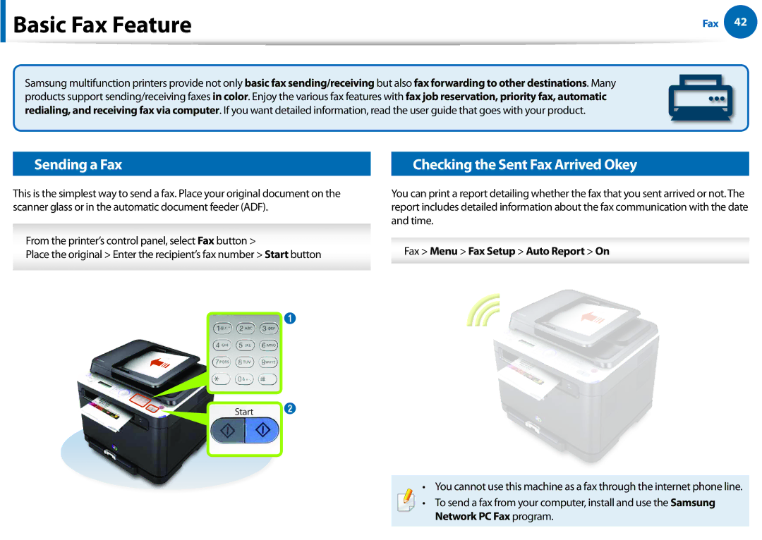 Samsung All in One Printer manual Basic Fax Feature, Sending a Fax, Checking the Sent Fax Arrived Okey 