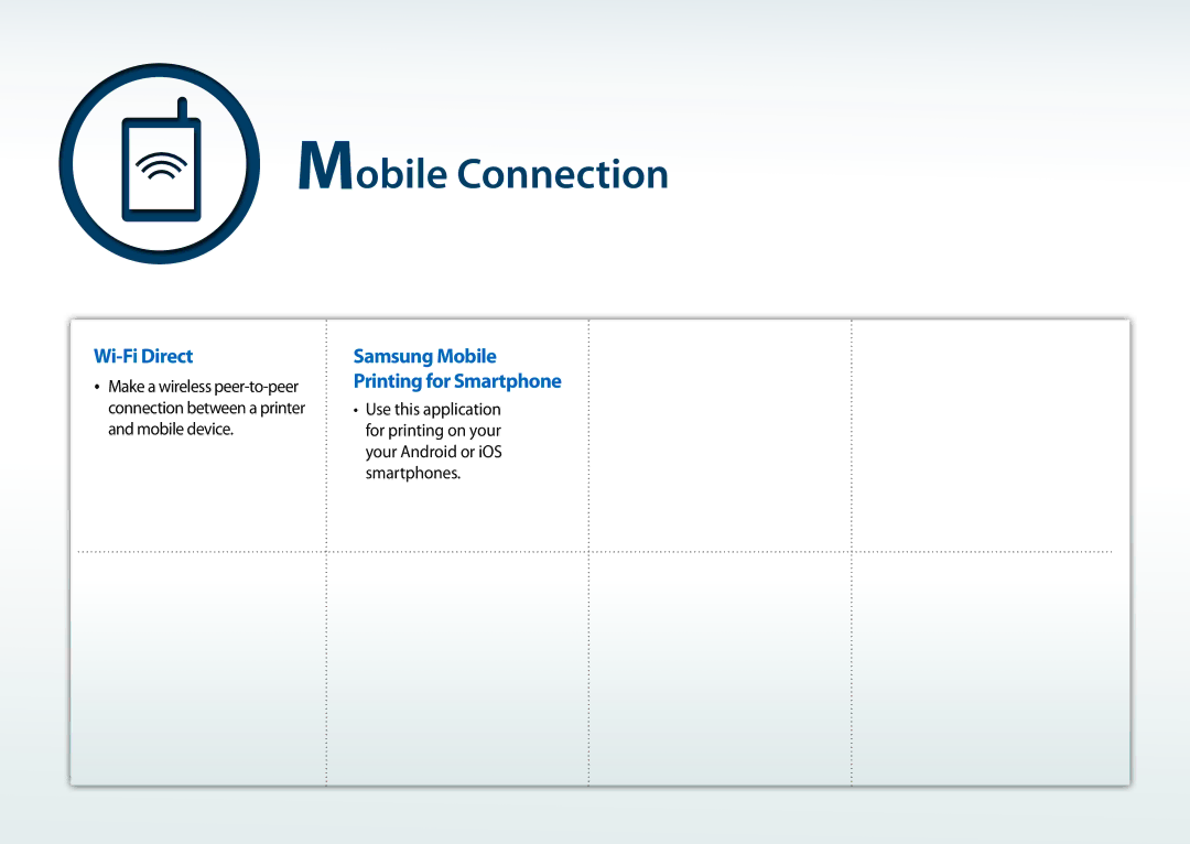 Samsung All in One Printer manual Mobile Connection, Wi-Fi Direct 