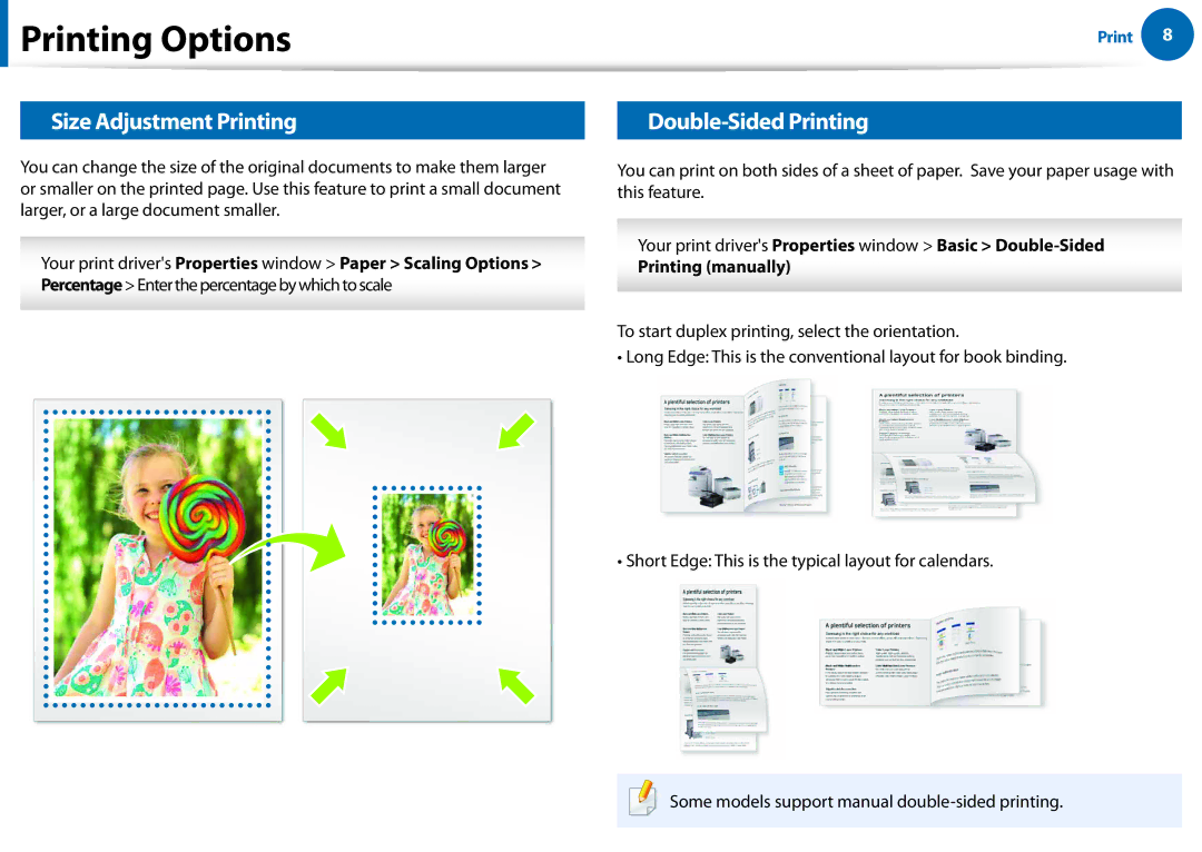 Samsung All in One Printer manual Size Adjustment Printing, Double-Sided Printing 