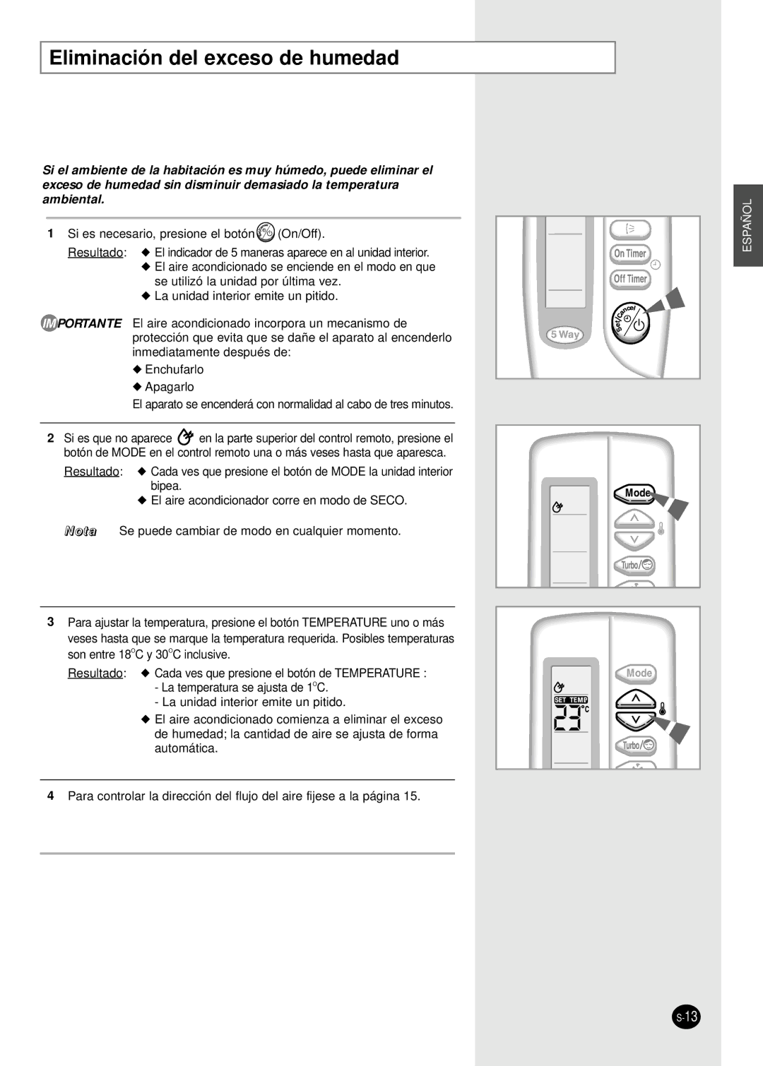 Samsung AM14B1(B2)E07 manuel dutilisation Eliminación del exceso de humedad 