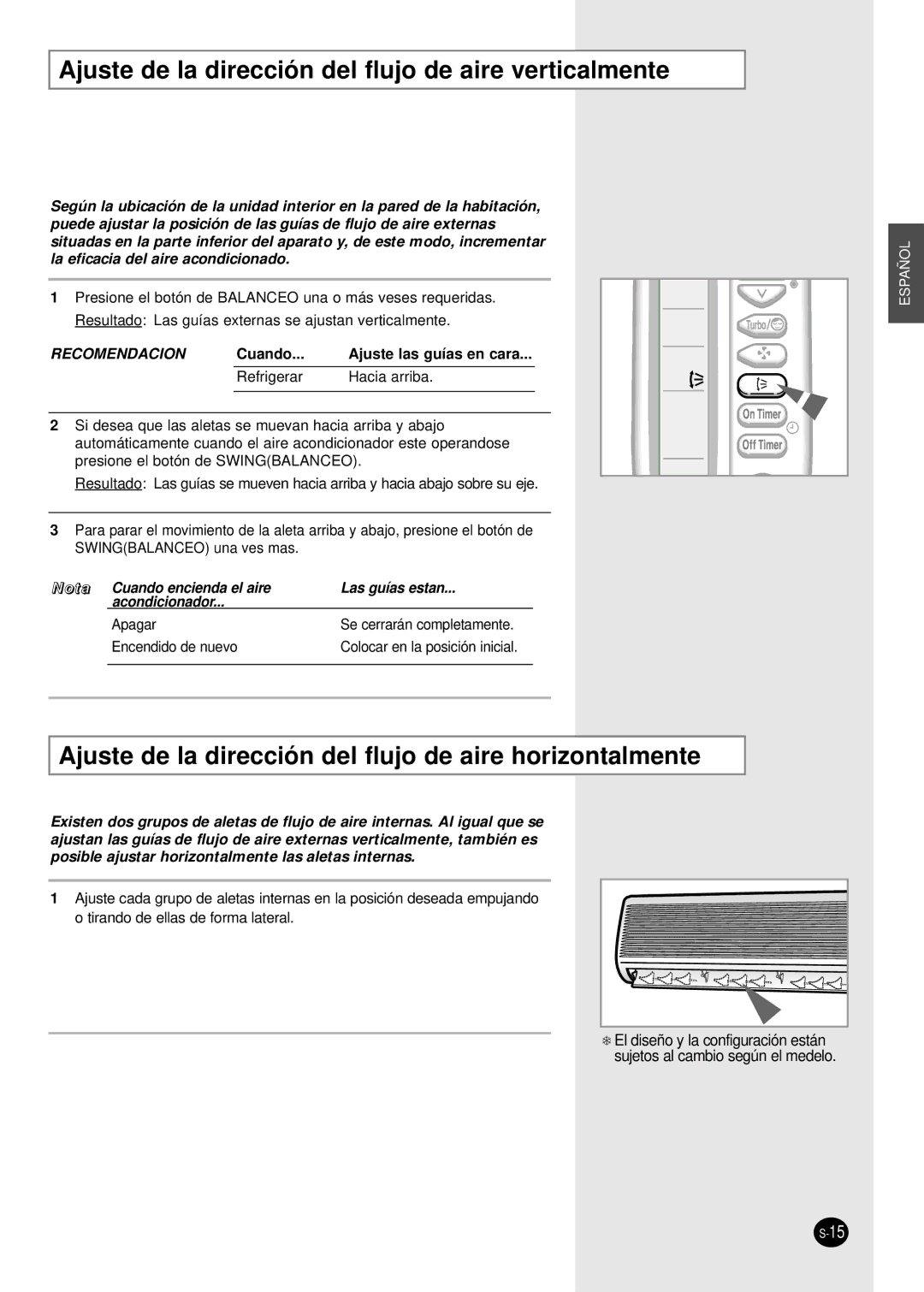 Samsung AM14B1(B2)E07 manuel dutilisation Ajuste de la dirección del flujo de aire verticalmente 