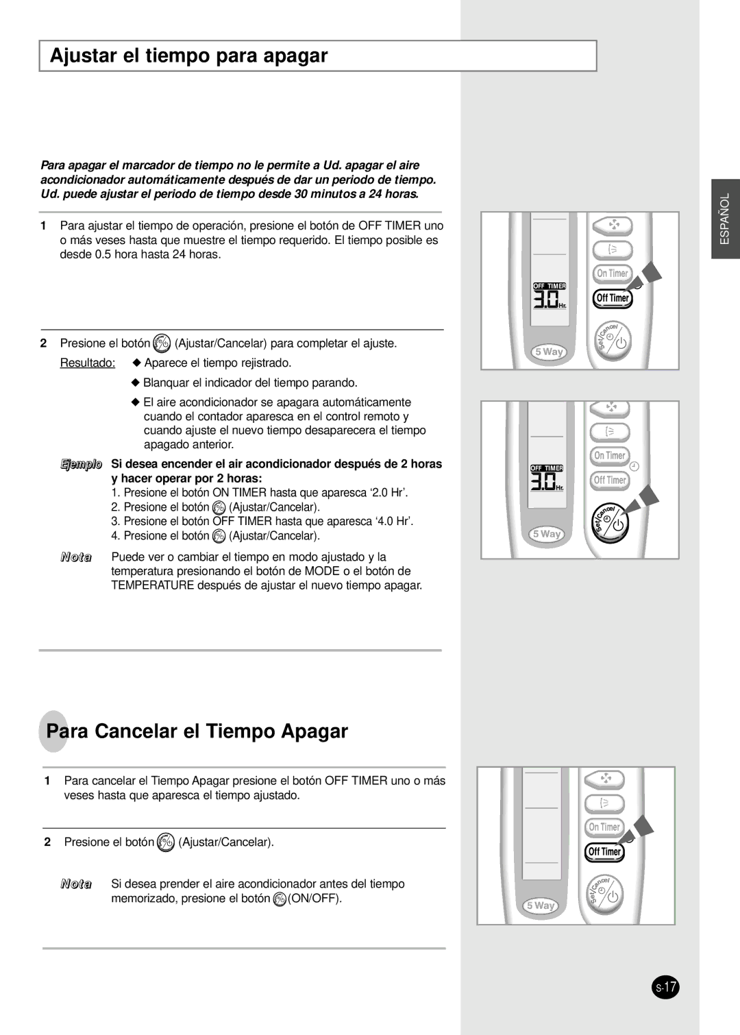 Samsung AM14B1(B2)E07 manuel dutilisation Ajustar el tiempo para apagar, Para Cancelar el Tiempo Apagar 