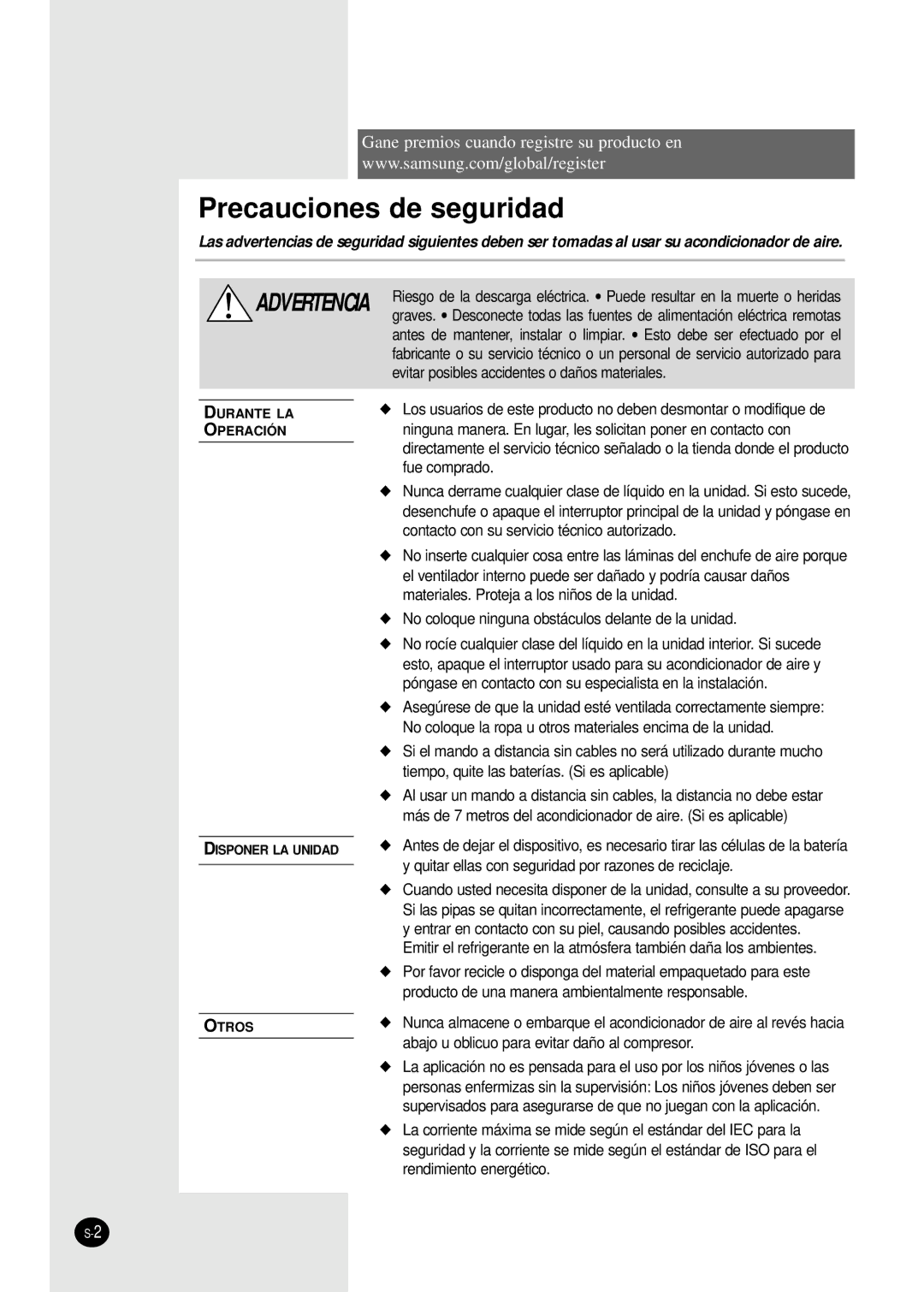 Samsung AM14B1(B2)E07 manuel dutilisation Precauciones de seguridad 