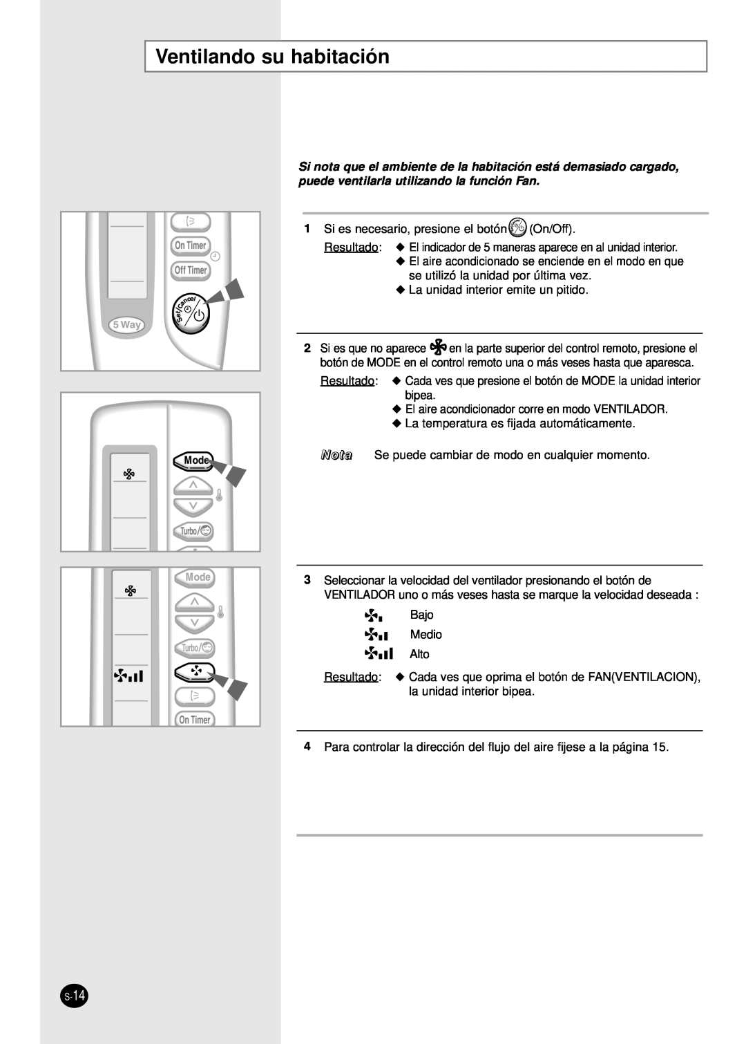 Samsung AM14B1(B2)E07 manuel dutilisation Ventilando su habitación 