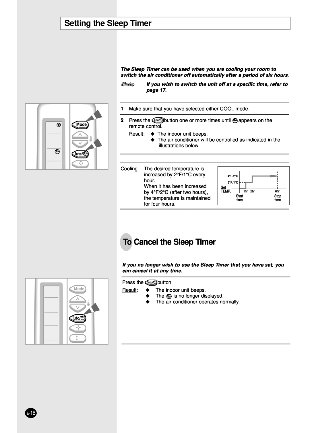 Samsung AM27B1(B2)C13 installation manual Setting the Sleep Timer, To Cancel the Sleep Timer 