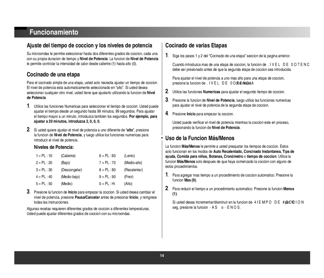 Samsung AMW617W/ST, AMW612W/ST, AMW61AST manual Cocinado de una etapa, Cocinado de varias Etapas, Uso de la Funcion Más/Menos 