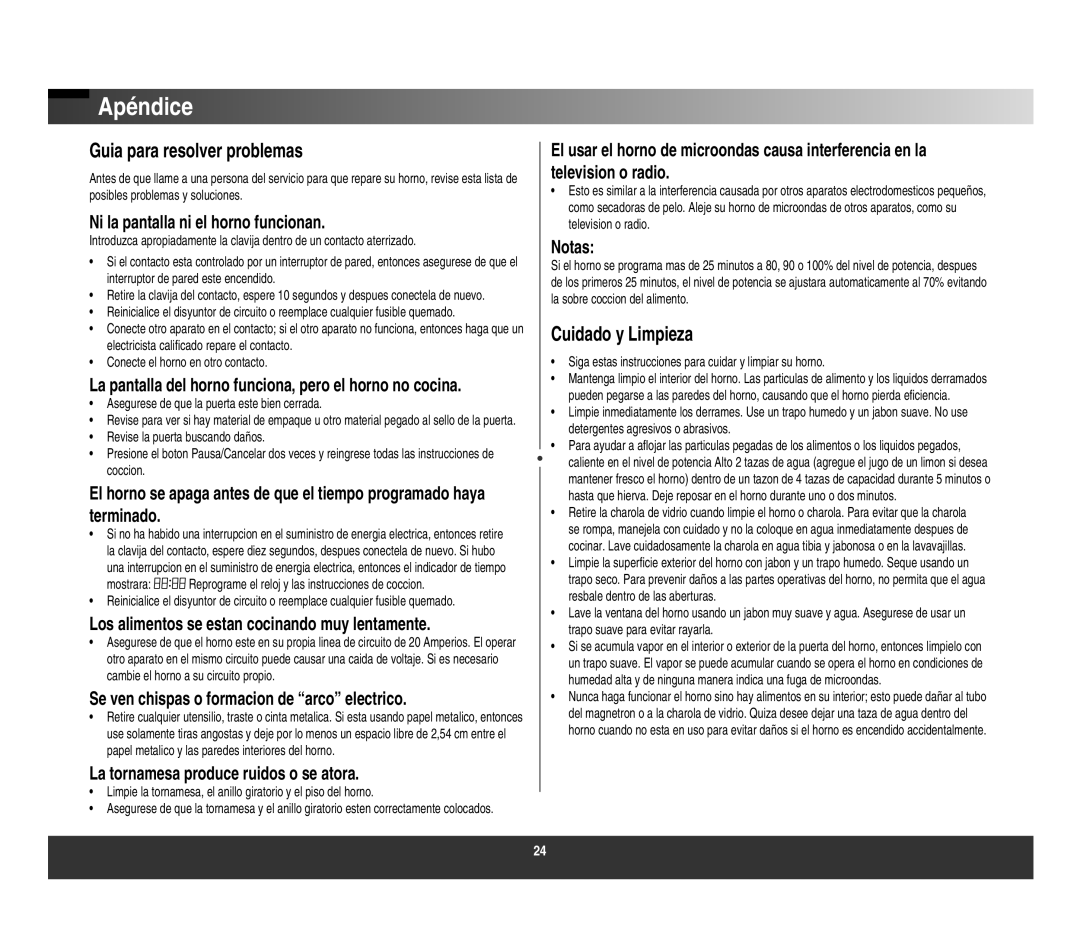 Samsung AMW612W/ST, AMW61AST, AMW617W/ST, AMW614ST manual Apéndice, Guia para resolver problemas, Cuidado y Limpieza 