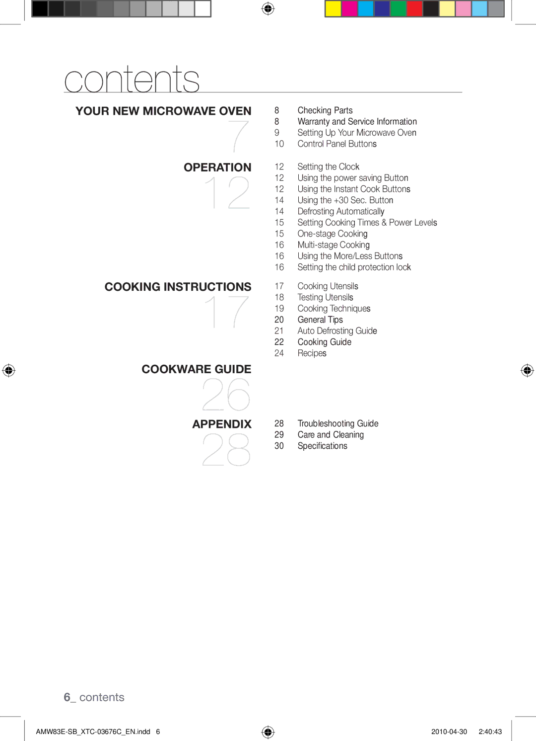 Samsung AMW83E-SB/XTC manual Contents 