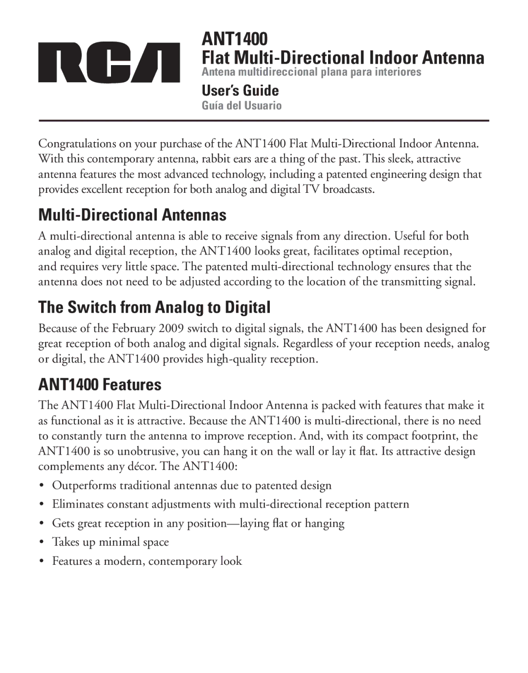 Samsung manual Multi-Directional Antennas, Switch from Analog to Digital, ANT1400 Features 