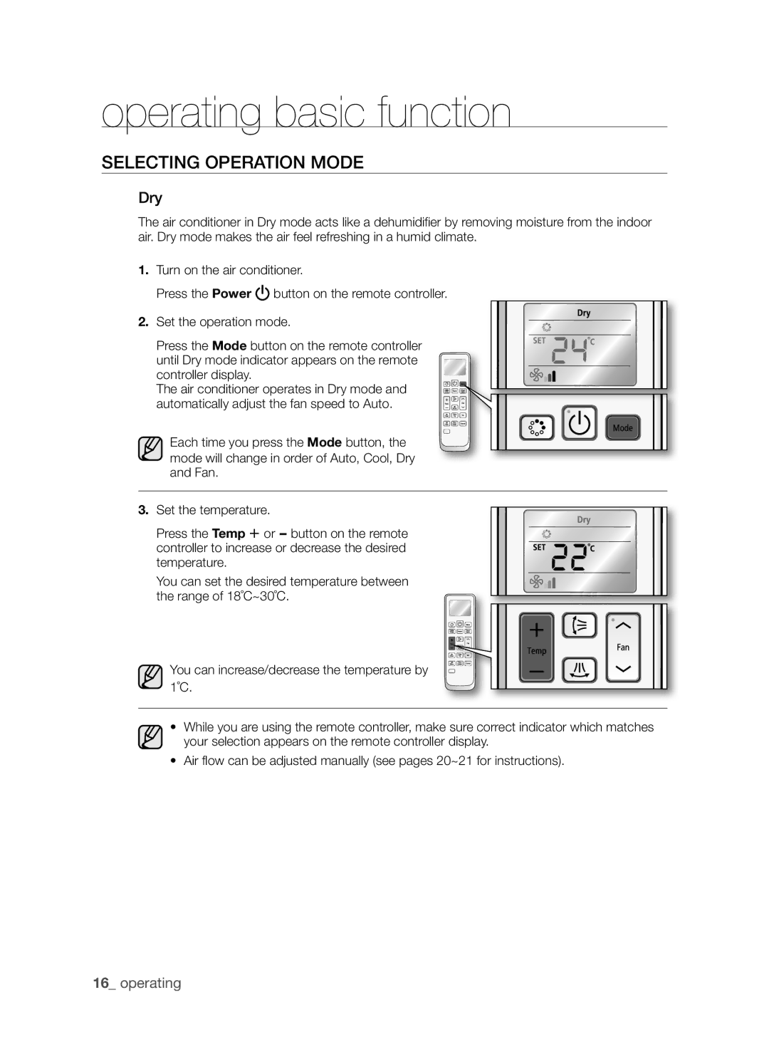 Samsung AP30M0ANXSG, AP30M0ANUMG, AP30M0AXUMG, AP30M0AXXSG manual Dry 