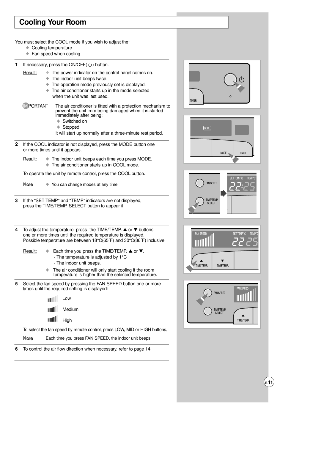 Samsung AP500F installation manual Cooling Your Room 