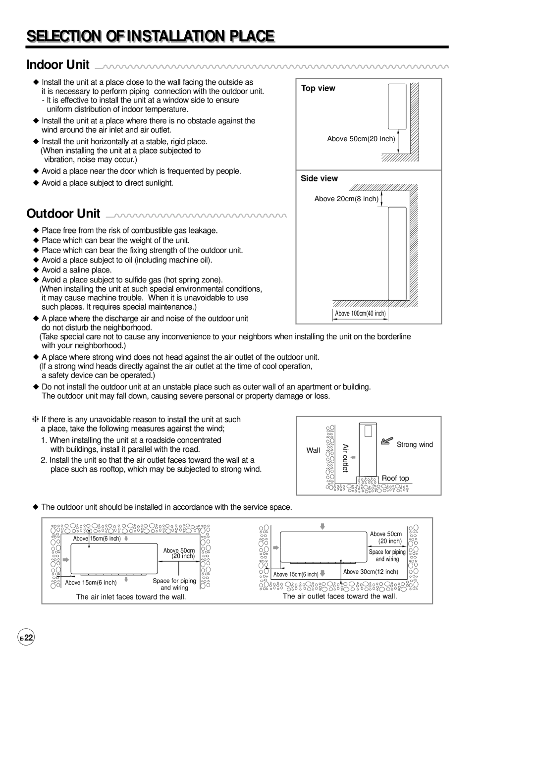 Samsung AP500F installation manual Place, Indoor Unit, Outdoor Unit 