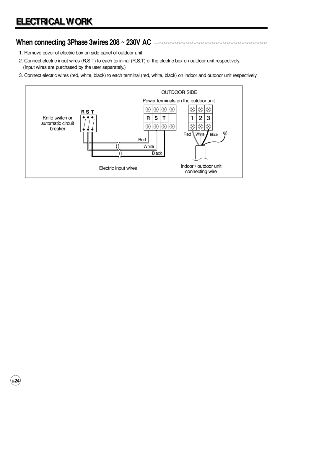 Samsung AP500F installation manual When connecting 3Phase 3wires 208 ~ 230V AC, Outdoor Side 