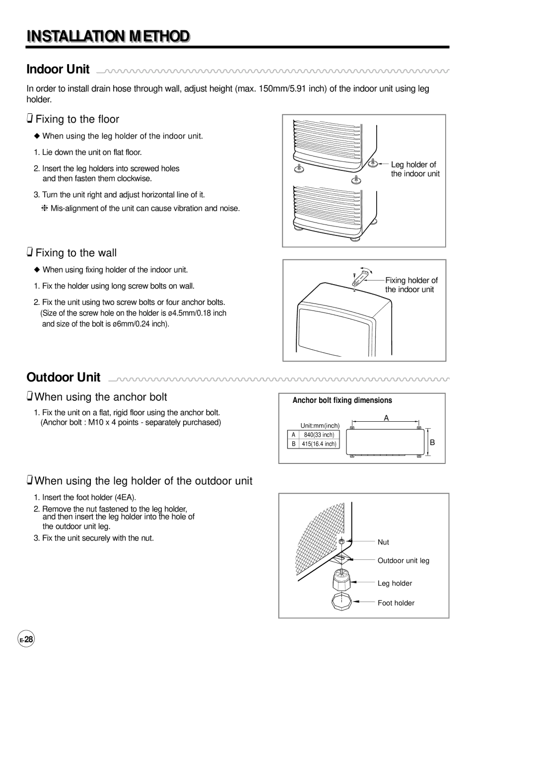 Samsung AP500F installation manual Fixing to the floor 