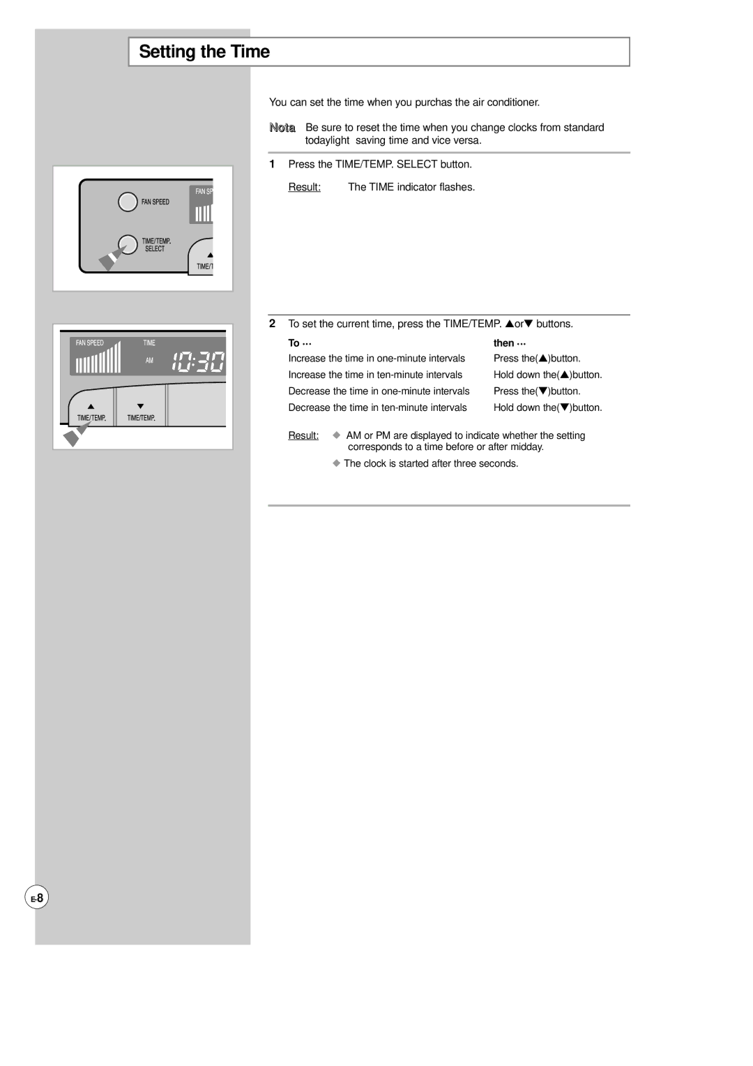 Samsung AP500F installation manual Setting the Time, Then 