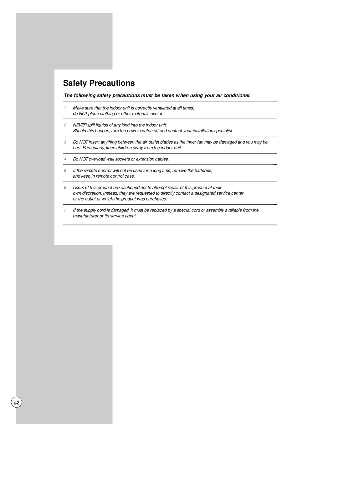 Samsung AP500F installation manual Safety Precautions 