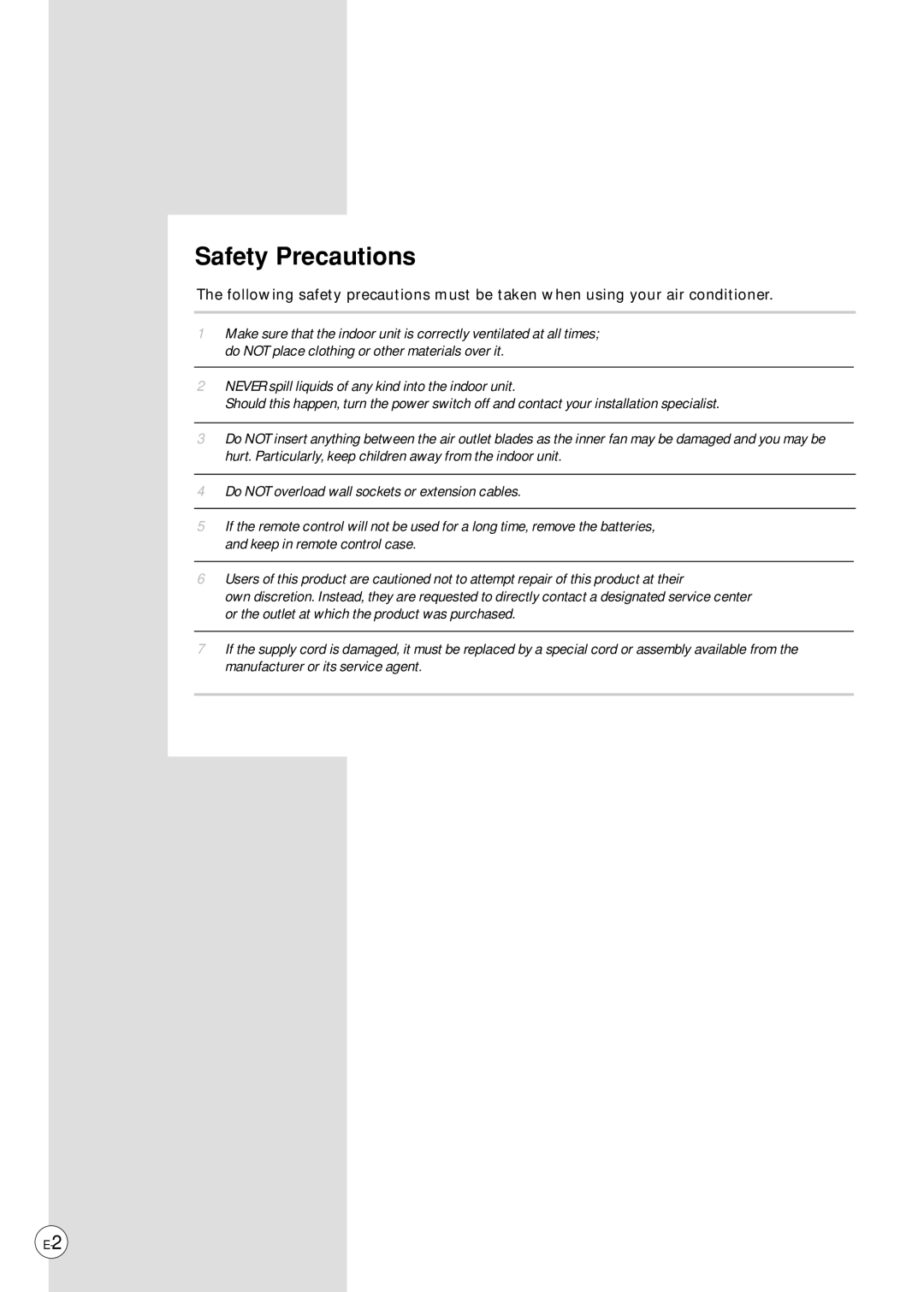 Samsung AP500PF installation manual Safety Precautions 