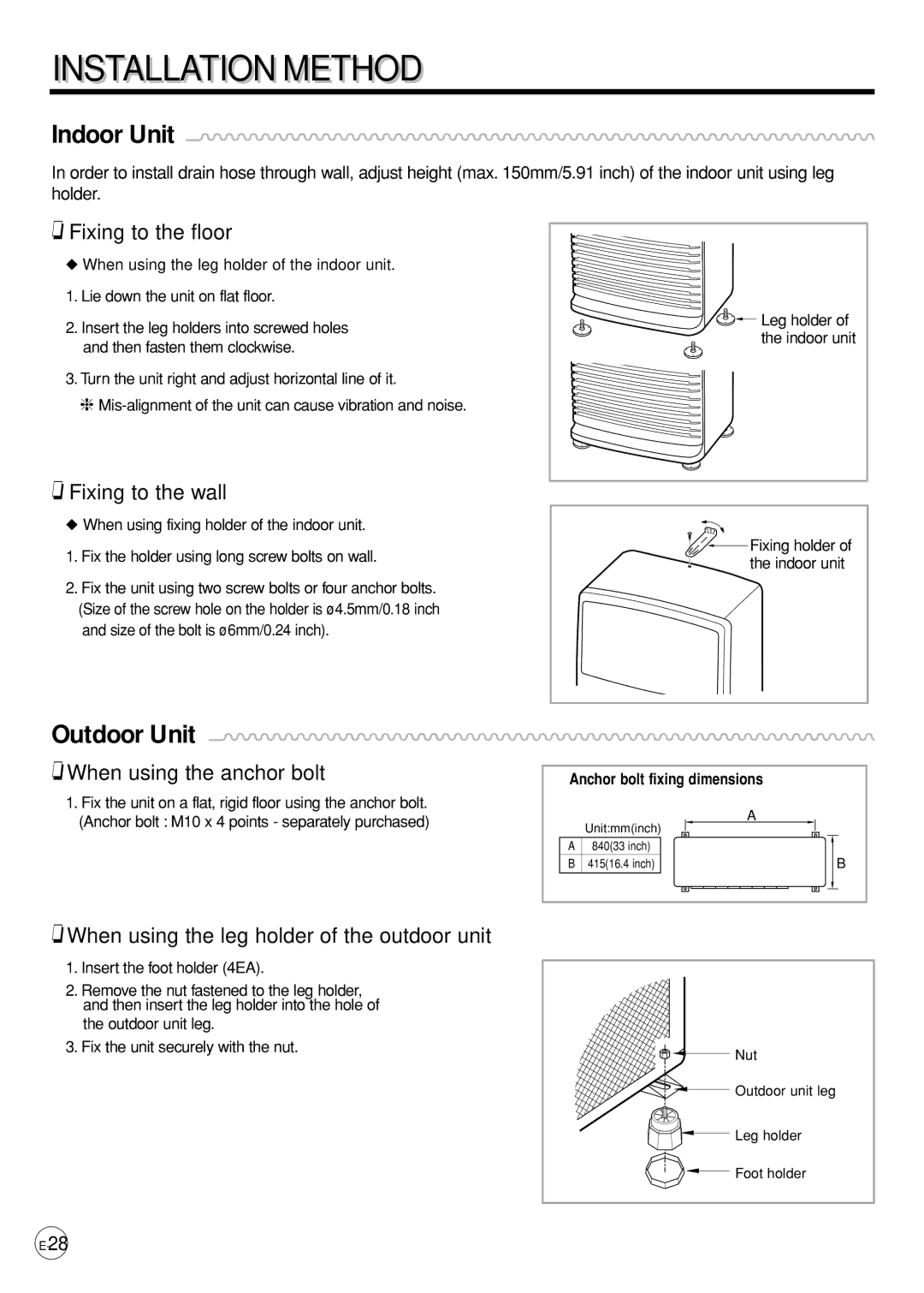 Samsung AP500PF installation manual Fixing to the floor 