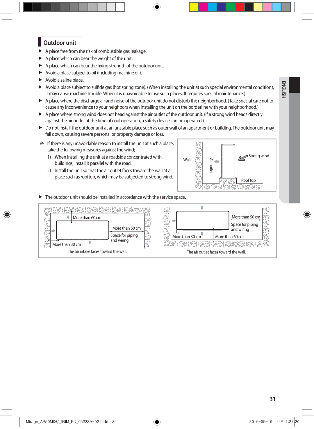 Samsung AP50M0ANXSG, AP50M1ANXSG manual Outdoor unit 