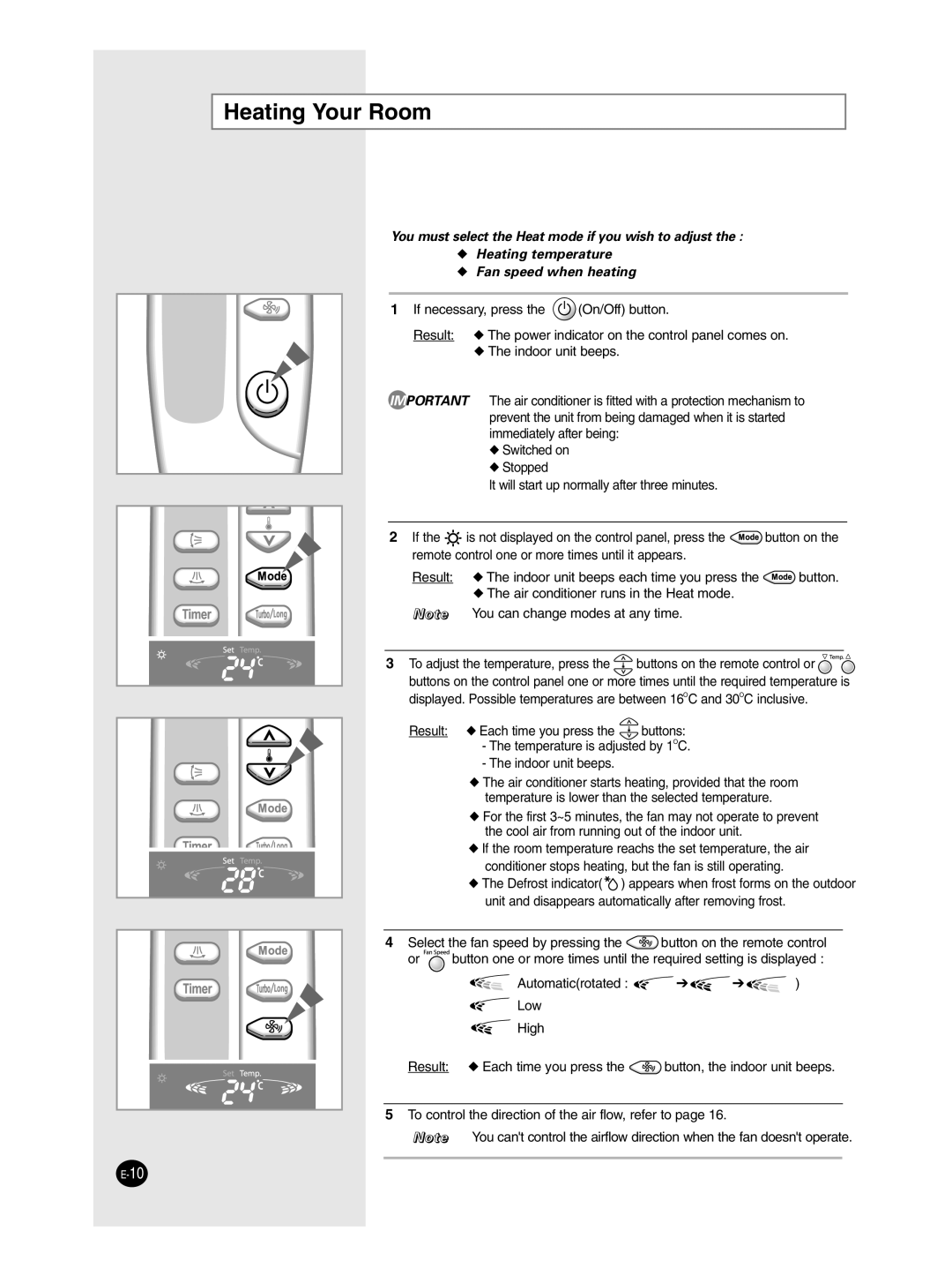 Samsung AP50Q1CNMID manual Heating Your Room 