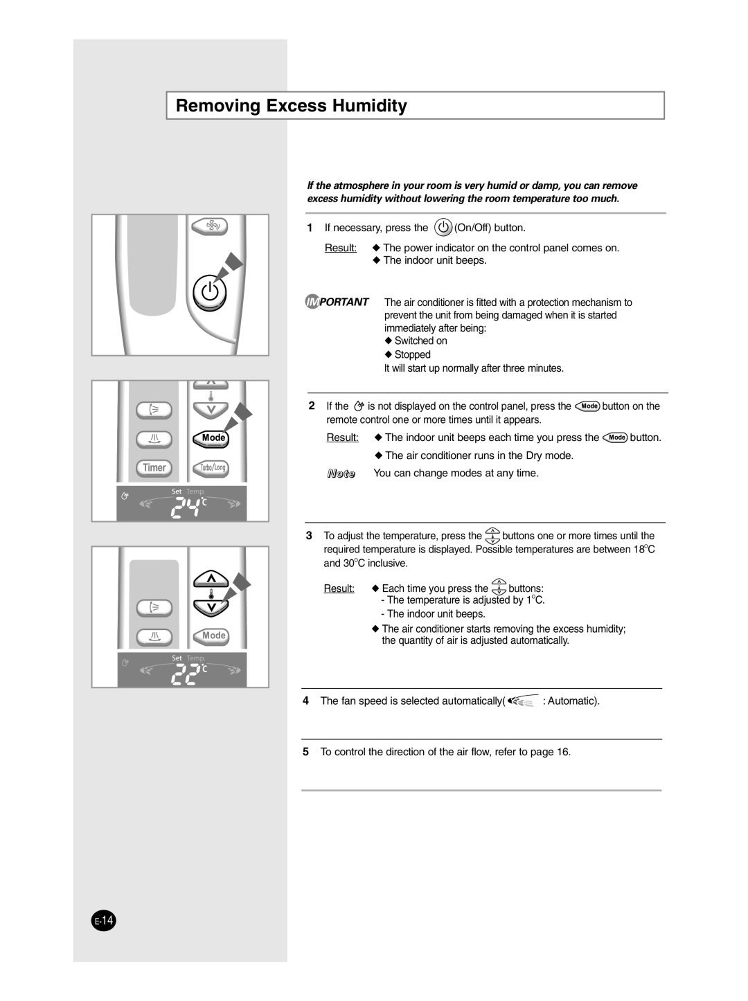 Samsung AP50Q1CNMID manual Removing Excess Humidity 