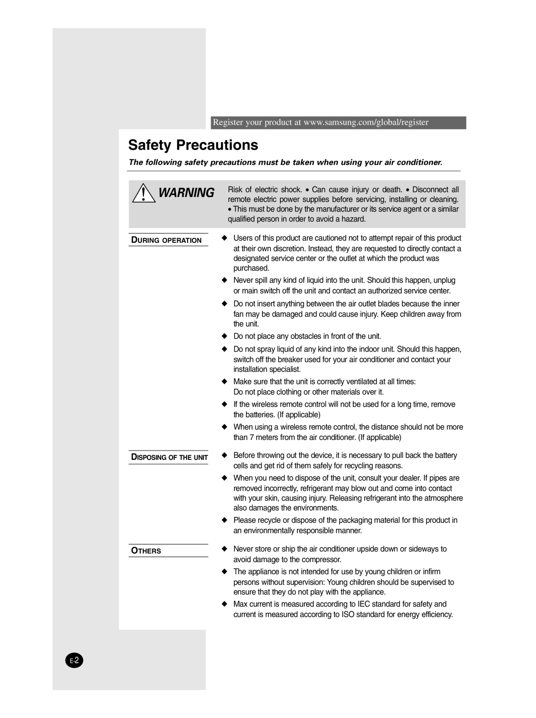 Samsung AP50Q1CNMID manual Safety Precautions 