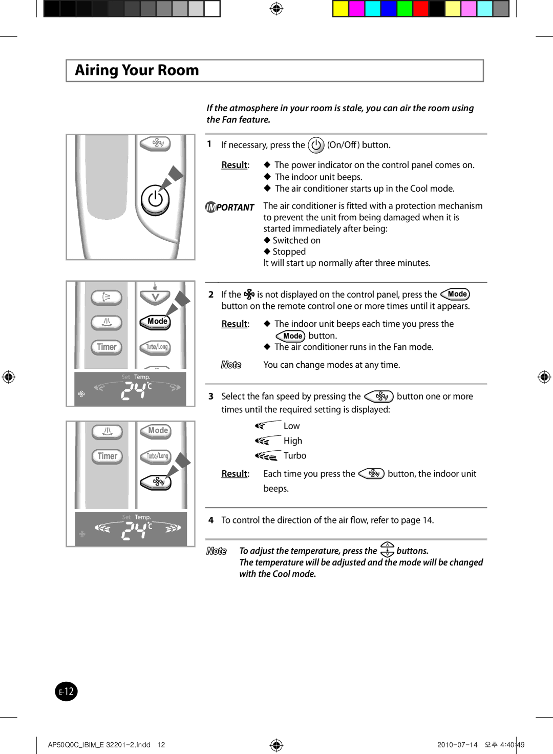 Samsung AP55Q0DNUMG manual Airing Your Room 