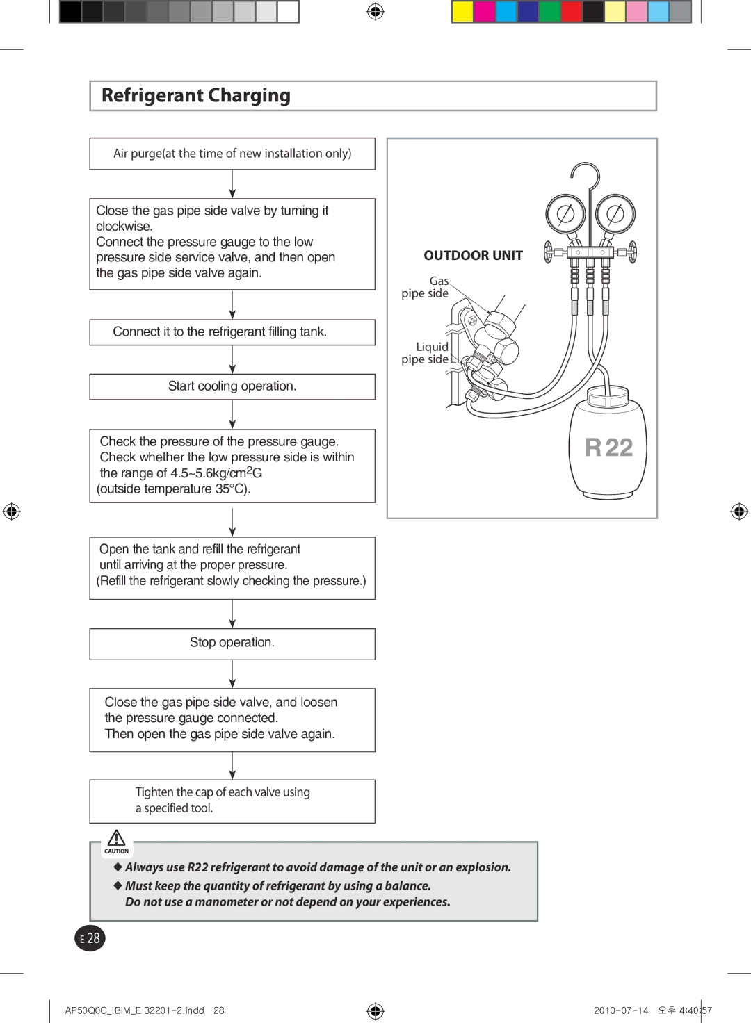 Samsung AP55Q0DNUMG manual Refrigerant Charging 