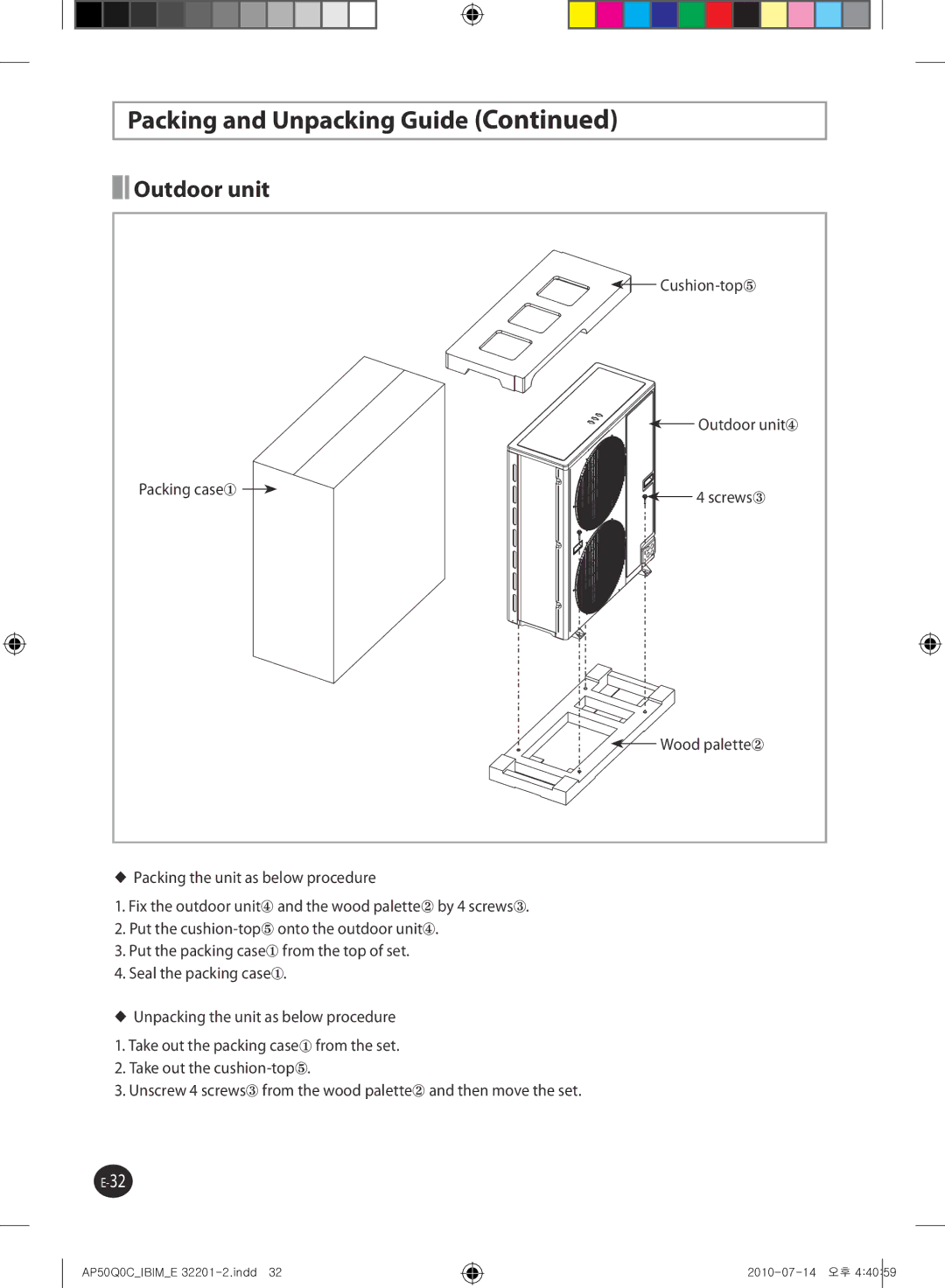 Samsung AP55Q0DNUMG manual Outdoor unit 