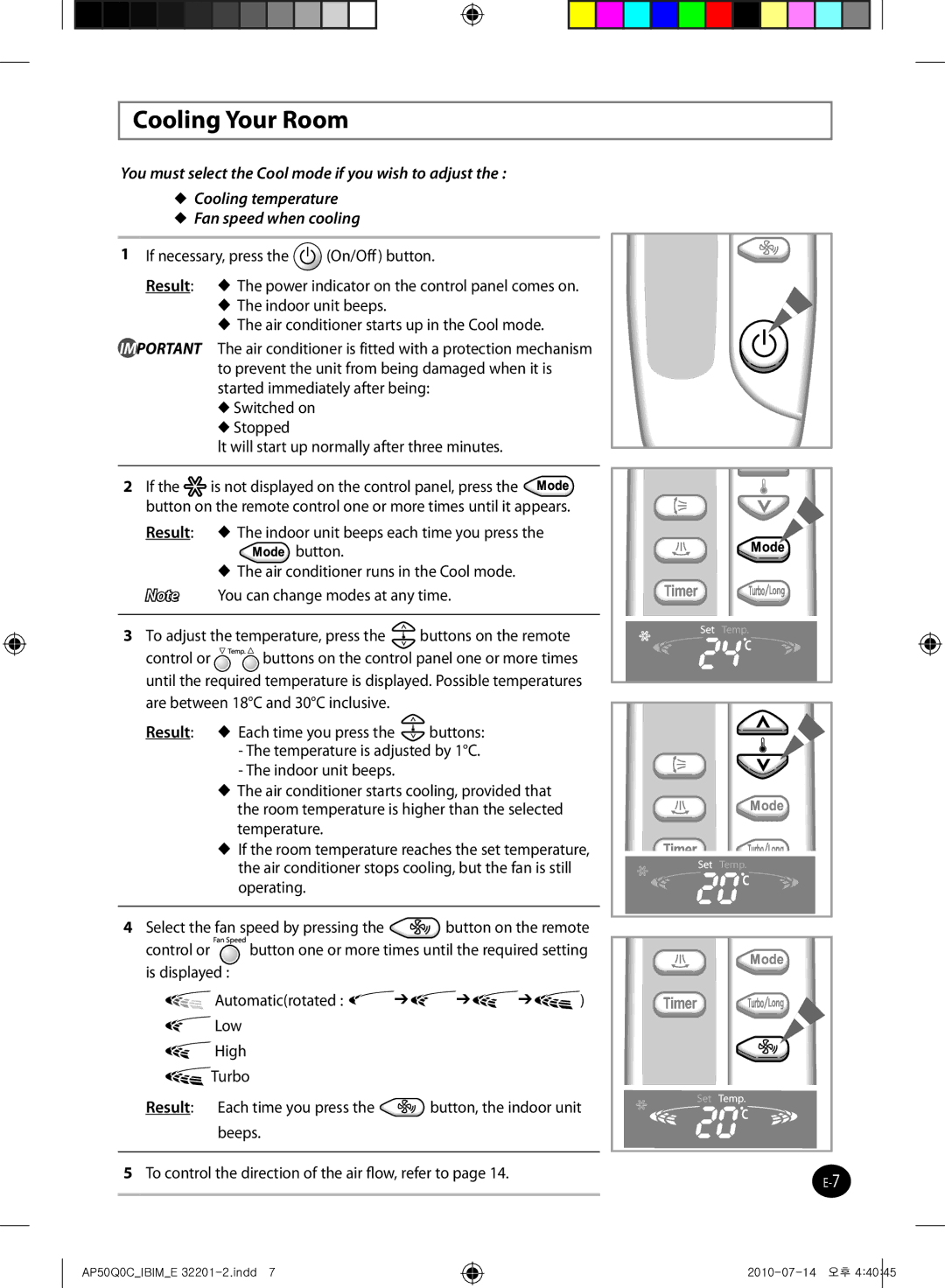 Samsung AP55Q0DNUMG manual Cooling Your Room 