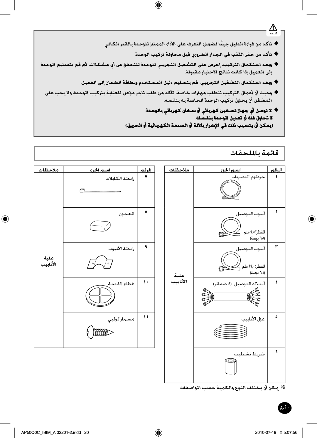 Samsung AP55Q0DNUMG manual تاقحللماب ةمئاق 