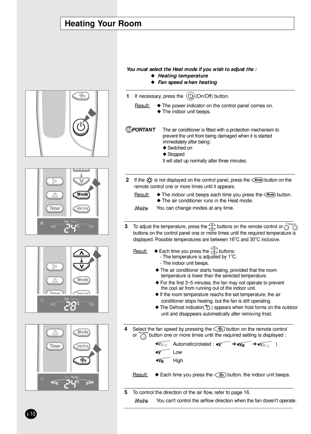 Samsung AP55Q1BNUMG, AP50Q1CNHAC manual Heating Your Room 