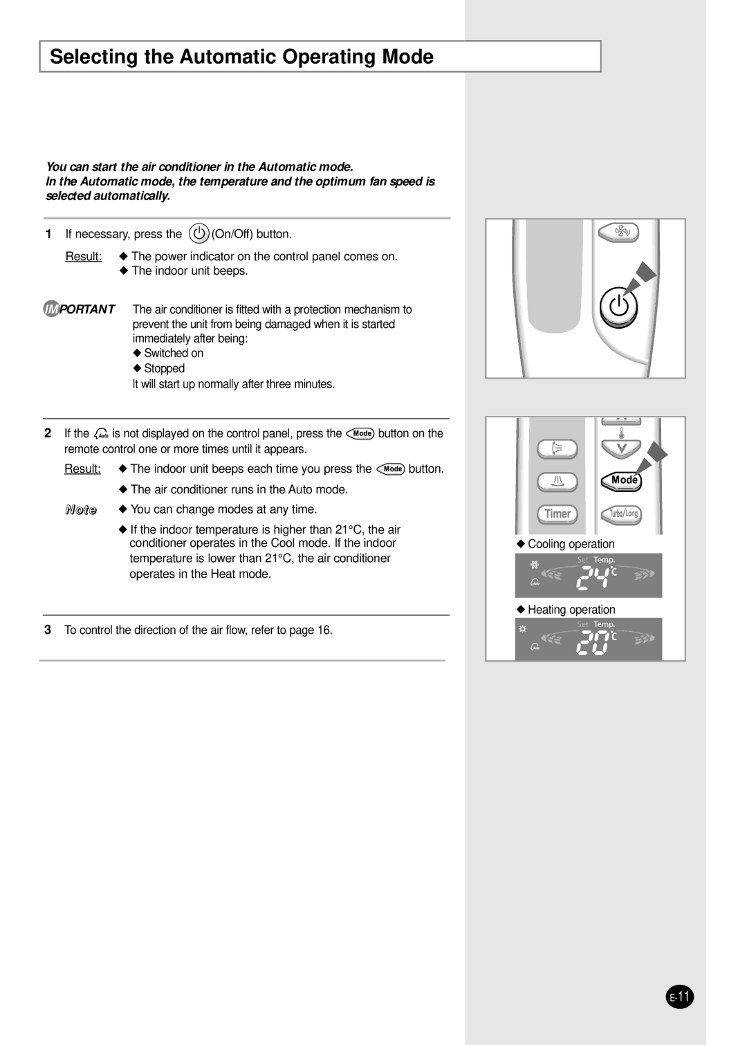 Samsung AP50Q1CNHAC, AP55Q1BNUMG manual Selecting the Automatic Operating Mode 