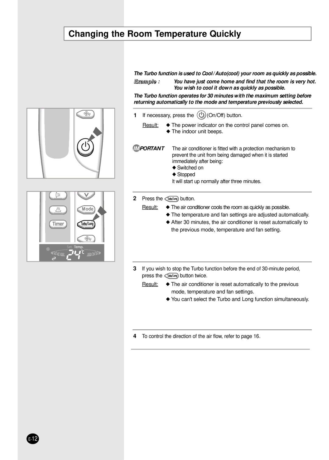 Samsung AP55Q1BNUMG, AP50Q1CNHAC manual Changing the Room Temperature Quickly 