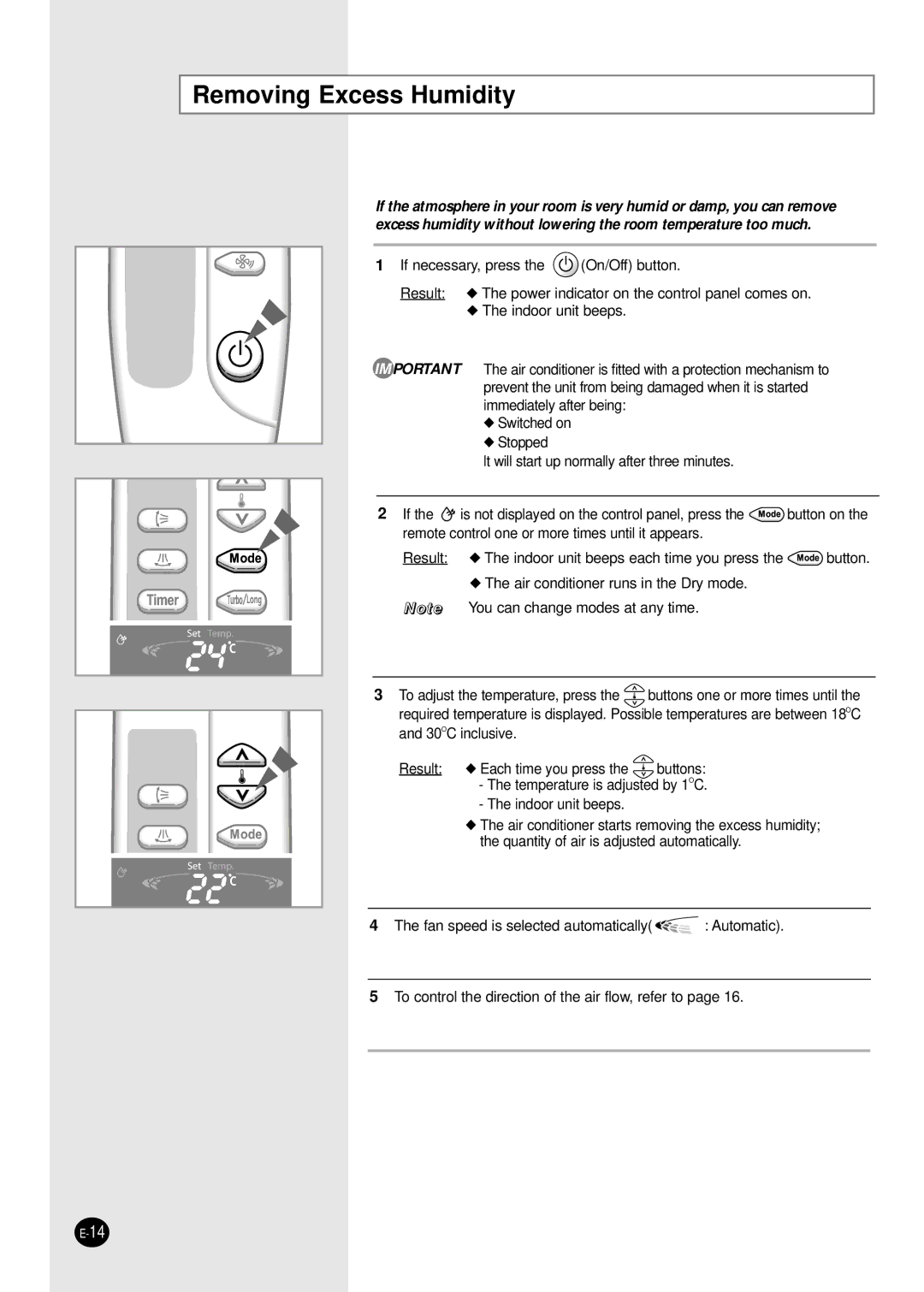 Samsung AP55Q1BNUMG, AP50Q1CNHAC manual Removing Excess Humidity 